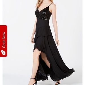 Black sequin tip chiffon ruffle dress